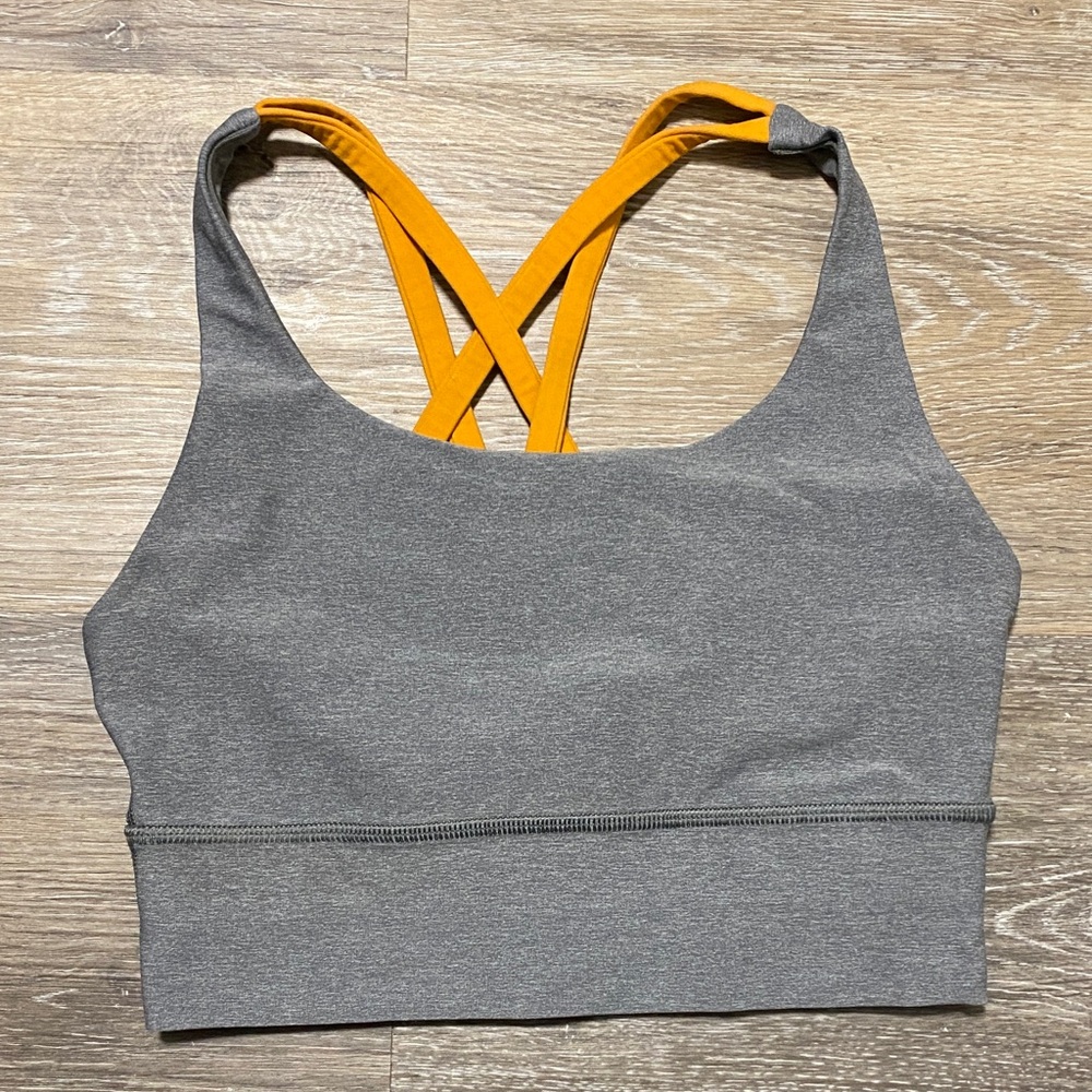 Grey and Orange Lululemon Longline Energy Bra